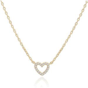 Women 14K Gold Plated Cubic Zirconia Heart Cute Dainty Love Pendant Necklaces